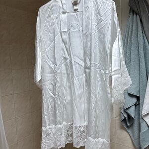 In Bloom Bridal White Satin Robe with Lace Details- worn for 10 mins !